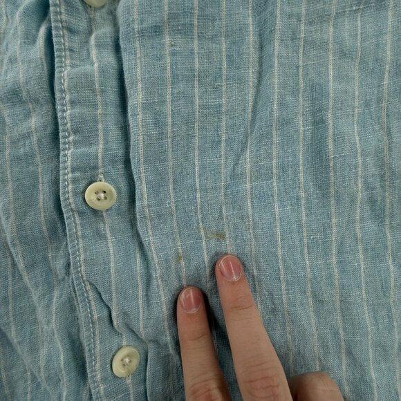 Tommy Bahama Relax All Linen Small Button Up Shirt Men Long Sleeve Blue Striped - Picture 14 of 16